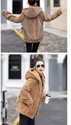 Imagem do Jaqueta feminina com capuz de flanela forrada a lã, jaqueta curta solta, manga longa quente, comprimento médio, versão coreana, inverno, novo estilo