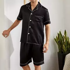 Conjunto de pijamas de manga curta masculino, camisa e shorts de botão, loungewear, roupa de dormir, verão - Wolf Magazine