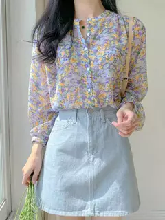 Mulheres elegante impressão chiffon blusa primavera verão casual manga longa com decote em v camisa solta senhora do escritório botão doce topos 2023