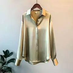 Blusa feminina de manga comprida de cetim vintage, camisa sedosa, blusa de escritório de trabalho, camisa casual feminina, outono - Wolf Magazine