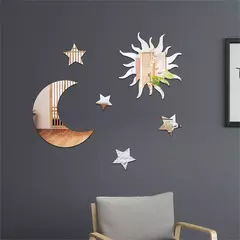 3D Star Moon Shaped Espelho Adesivo de Parede, Auto-adesivo, acrílico, removível, decalques do teto, Sala, Home Decor, DIY, 6pcs