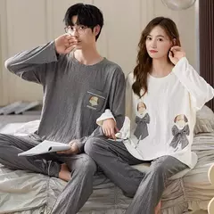 Conjunto pijama coreano de algodão masculino e feminino, pijama casual loungewear, roupa de casa outono - comprar online