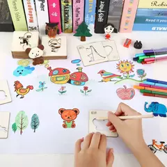 Imagem do Estênceis de pintura de madeira para crianças, Brinquedos Montessori, Brinquedos de desenho, Aprendizagem Educacional, Presente Infantil, DIY, 20pcs