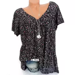 Imagem do Camiseta comprida sem mangas solta feminina, pijamas com decote em v, tops femininos, moda estampada floral, colete casual sexy, camiseta de verão