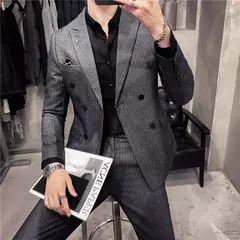 (Blazer + calças) high-end marca formal negócios xadrez terno dos homens noivo vestido de casamento cor sólida palco desempenho smoking S-7XL - Wolf Magazine