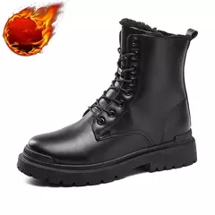 Meia bota casual de couro PU masculina, sapatos de segurança preto, primavera, inverno, tendência na internet