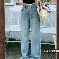 Calças folgadas de cintura alta feminina, jeans casual, vintage, estilo americano, emagrecedor, design de moda, sensual na internet