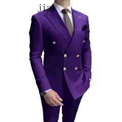 Fato de negócio trespassado masculino, casaco monocromático masculino, blazers de casamento finos, jaqueta, calças, nova moda, 2 peças, 2024 na internet