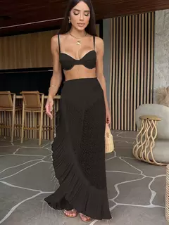 Imagem do Conjunto de biquíni de três peças, sutiã acolchoado, borla, saia de praia de cintura alta, maiô de verão, moda sexy, monocromático