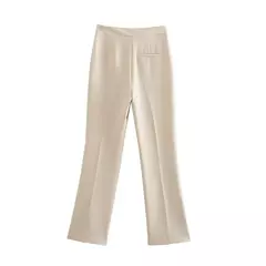 Imagem do TRAFZA-Calças de fenda de perna reta feminina, calças de cintura alta com zíper, bolso traseiro, decoração fina, moda feminina, tricolor, novo