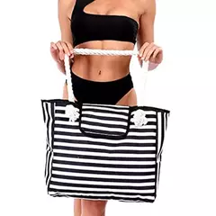 Bolsa casual listrada para mulheres, bolsa de ombro de grande capacidade, sacola de compras diárias, bolsa de praia para viagem escolar - Wolf Magazine