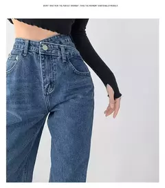 Jeans vintage drapejado de cintura alta feminino, calças de perna reta, jeans drapejado solto - comprar online