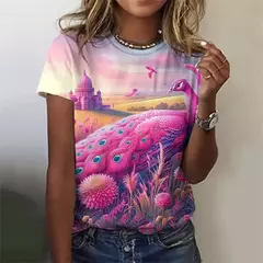 Imagem do Lindo pavão padrão camiseta para mulheres flor colorida 3d impresso t camisas moda solta camisetas mangas curtas em torno do pescoço topos