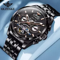 OUPINKE-Relógio mecânico totalmente automático masculino, relógio de pulso luminoso, calendário ano mês safira, marca de luxo superior - Wolf Magazine