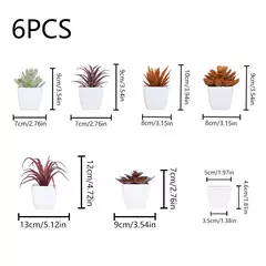 Imagem do Mini suculenta artificial planta verde plástico Wwhite bacia, Home Window Sill, Restaurante Desktop Bookshelf Decoração, 6pcs por conjunto