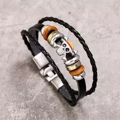 1pc uma peça luffy pirata pulseira japão dos desenhos animados figura de ação brinquedos punk couro preto trançado punk rock pulseiras presentes - comprar online