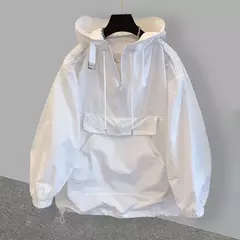 Pulôver casual com capuz masculino, bolsos sólidos, carga, esportes ao ar livre, tops de viagem, quebra-vento preto, meia zip, outono, primavera - comprar online