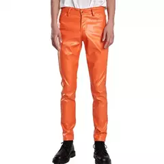 Calças finas de couro PU para homens, calças novas, vermelho, azul, preto, cinza, branco, 2023
