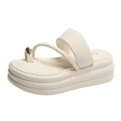 Imagem do Chinelos antiderrapantes com anel de dedo do pé para mulheres, slides de plataforma, sapatos casuais para senhoras, moda verão, 2024