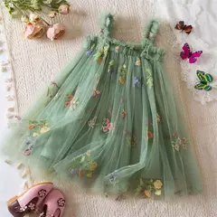 Vestido de malha bordado feminino, Alça de fada, Asas de arco traseiro, Princesa, Aniversário, Doces Bebés, Verão - comprar online