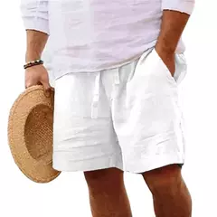 Calça leve de ginástica masculina de linho de cor sólida, shorts de algodão para praia, grande respirável, esporte fitness, verão na internet