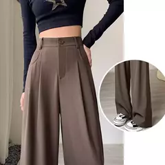Imagem do Calça feminina clássica de cintura alta, calça larga, reta, clássica, verão, outono, fato da moda, Lady, 2022