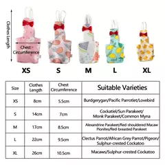 Fralda lavável para papagaio com gravata borboleta, roupas fofas para animais de estimação, frutas coloridas, cacopsita, pombos, pássaros de estimação, roupas de vôo s m l