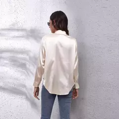 Blusa feminina de cetim manga longa, camisa cetim, tops de seda, vestuário europeu e americano, novo - Wolf Magazine