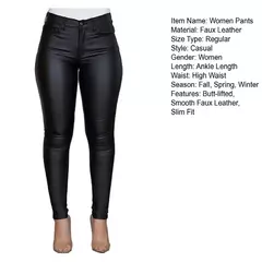 Calças femininas de cintura alta de couro PU, leggings push-up magras, calças elásticas, jeggings de spandex, streetwear, novas