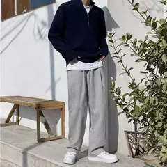 Pulôver de zíper com gola meia alta masculino, suéter de malha, jaqueta solta, roupa que combina com tudo, nova moda, primavera, outono, 2023