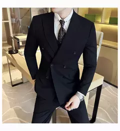 Fato de trespassado estilo britânico masculino, negócio formal, slim fit, smoking casual, festa de casamento, conjunto de 3 peças - comprar online