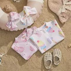 Imagem do Ma & baby-maiô de manga comprida para menina 0 a 24 anos, impressão de sorvete, com zíper, para recém-nascido