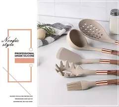 Conjunto De Utensílios De Cozinha De Silicone Resistente Ao Calor, Espátula, Colher, Ferramentas Antiaderentes, Alça Banhada A Ouro Rosa, Suporte, Presente De Cozinha