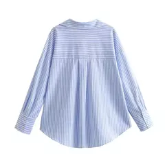 TRAF-Blusa Oxford de Algodão Single-Breasted Feminina, Camisa Manga Longa, Tops Chiques, Lapela, Roupa de Rua, Senhoras, Moda