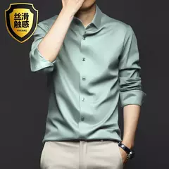 Camisa de seda gelo manga longa masculina, slim fit, suave, anti-rugas, sem engomar, cor sólida, camisas de luxo, 6XL - Wolf Magazine