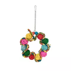 Imagem do 1pc bola de rattan em forma redonda pássaro balanço brinquedo agarrar mordida brinquedo suporte moagem dentes pendurado mastigar brinquedos para animal de estimação pássaro papagaio gaiola decoração