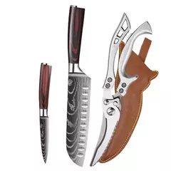 WXCOO-Aço Inoxidável Chef Japonês Faca Set, Tesoura De Cozinha, Faca De Desossagem, Carne Cutelo, Frutas Cutelo, Peixe, Santoku Facas na internet
