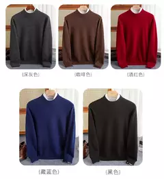 Pulôver de malha de lã de gola meia alta masculino, suéter quente de cor sólida, blusa casual de negócios 100% lã, outono inverno na internet