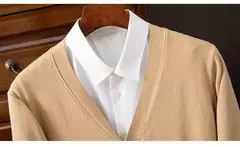 BROWON-Cardigã monocromático com decote em v masculino, suéter casual, cardigã comercial, clássico, moda coreana, roupas masculinas - Wolf Magazine