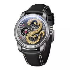 OBLVLO-Mecânica Dragon Dial relógio automático para homens, couro, roda dupla, luminosa, impermeável, esporte, novo design, JM-DRAGON - comprar online