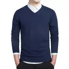 Camisola de algodão tricotada com decote v masculino, pulôveres slim fit, monocromático, marca casual, suéteres masculinos, outono 2022 - Wolf Magazine