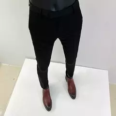 Homens terno calças calças formais pantalone hombre estiramento fino cor sólida vestido casual calças de comprimento total moda novas roupas masculinas