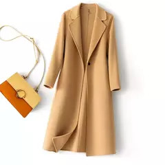 Imagem do 2023 elegante simples casaco feminino outono e inverno novo um botão pura lã reversível casaco de lã longo selvagem top das mulheres