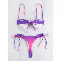 Fato de banho plissado com cordão feminino, biquínis arco, maiô sexy, banhista, conjunto de biquíni gradiente, moda verão, 2 peças - comprar online