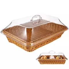Cesta de imitação de Rattan com tampa, Simulado Pão Vegetal Servir Cestas, Recipientes De Armazenamento De Acrílico para Casa, Cozinha, Piquenique - loja online