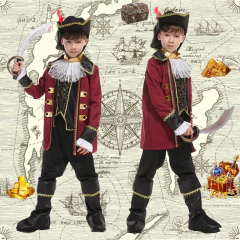 Menino cosplay piratas marinheiro traje terno com pirata tricórnio chapéu capitão jack cosplay conjunto com renda para o natal ano novo - loja online