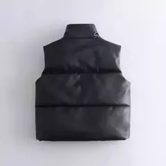 Imagem do Casaco de couro PU com gola alta para mulheres, coletes curtos com zíper, elegante e elegante, preto, feminino e feminino, outono e inverno