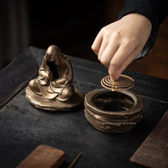 Cerâmica meditação incenso queimador, Backflow monge titular, Zen escultura decoração, Yoga escritório Tearoom na internet