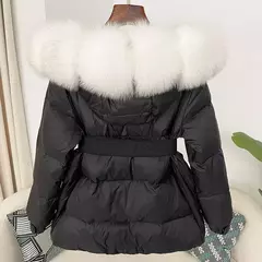 Imagem do Oftbuy 2024 jaqueta de inverno feminina gola de pele de raposa natural real com capuz grosso quente 90% pato branco para baixo casaco feminino streetwear casual