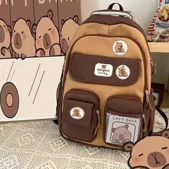 Grande Capacidade Capybara Schoolbag, alça ajustável, mochila versátil, saco de computador impermeável, estudante bonito na internet